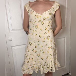 Free People Cream Citrus Mini Dress with Ruffle Detail